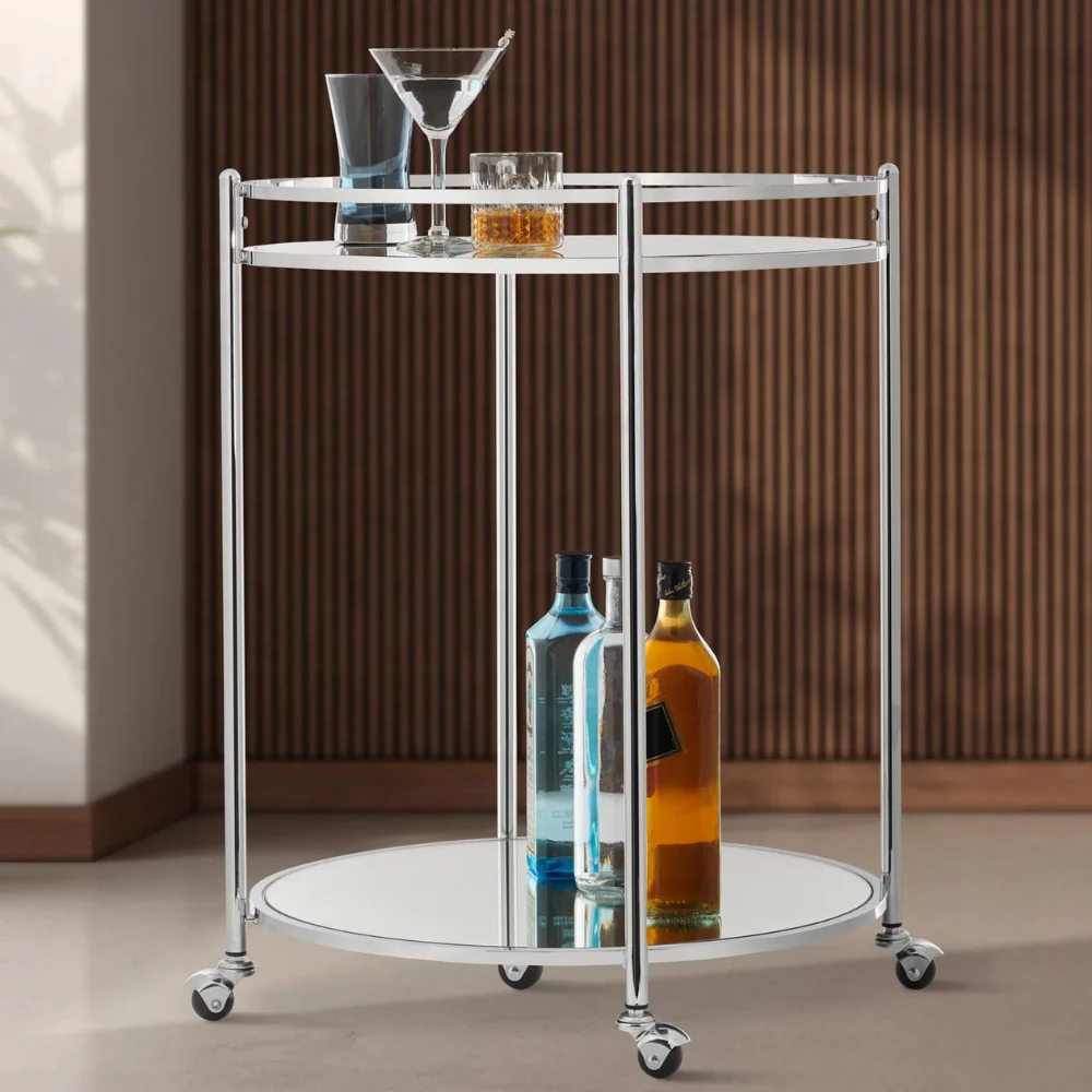 Manhattan 2-Tier Mirror Glass Bar Cart - Image 3